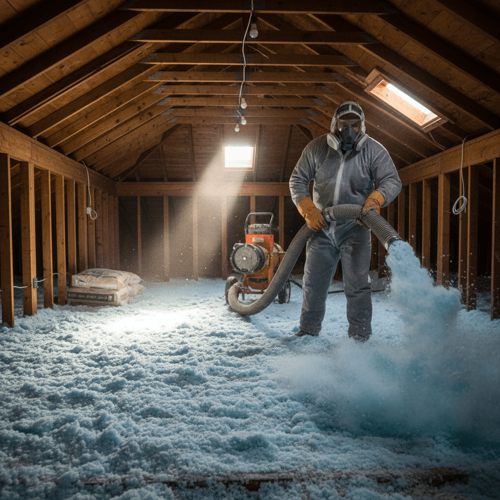 Isolation des combles par soufflage dans une maison
